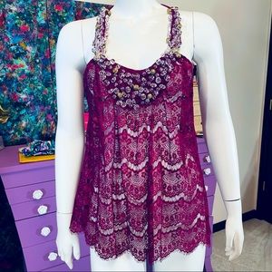 Moda International VS Magenta Eyelash Lace Cami Boho  Style like Free People